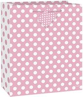 Unique Industries, Large Gift Bag, 12.5 x 10.5 inches - Light Pink Polka Dot
