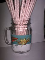 Light Pink Chevron Striped, Vintage Paper Drinking Straws -25 COUNT - Twilight Parties