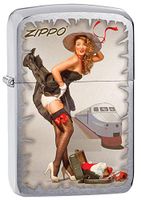 Zippo Lighter: Pin-up Girl Travelling - Brushed Chrome 80583