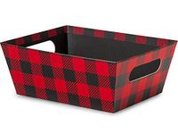 Pack of 6, Buffalo Plaid Large Wide Base Market Trays 7.25" x 9.25" x 3.5" Made From Heavy Paperboard Stock & Work for Gourmet Gift Baskets, Food Baskets or Even As Home Decor Decorative Accessory