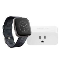 Fitbit Versa 2 Smartwatch (Smoke Woven/Mist Grey) with Amazon Smart Plug Bundle