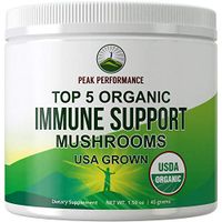 Immunity Support - Top 5 Organic (USA Grown) Immune Support Mushrooms Powder. Vegan Supplement Mushroom Powders Extract Blend with Reishi, Chaga, Maitake, Shiitake, Turkey Tail. Adaptogenic Complex