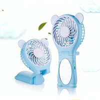 Folding Handheld Ultra Quiet Mirror Fan Portable,Mini USB Cute Cartoon Bear Fans with Mirror Beauty,MeiLiio Summer Cooling Fan Rechargeable Lithium Battery USB Charging Fans for Home Bedroom (Blue)