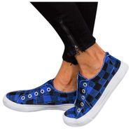 Wadonerful Women Canvas Shoes Slip-on Outdoor Sports Casual Shoes Breathable Flats Sneaker with Lace-up Hole Plaid Shoes (9.5-10, Blue)