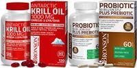 Probiotic 50 Billion CFU + Prebiotic with Apple Polyphenols & Pineapple Fruit Extrac + Bronson Antarctic Krill Oil 1000 mg with Omega-3s EPA DHA
