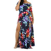 NEARTIME Women's Dress, Floral Jumpsuit Romper Off Shoulder Long Dress (L)