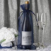 Efavormart 50PCS Navy Blue Organza Gift Bag Drawstring Pouch Wedding Favors Bridal Shower Treat Jewelry Bags - 6"x15"