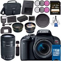 Canon EOS Rebel T7i DSLR Camera with 18-55mm Lens 1894C002 + 58mm Wide Angle Lens + 58mm 2X Telephoto Lens + Sony 128GB SDXC Card + LPE-17 Lithium Ion Battery + Universal Slave Flash Unit Bundle