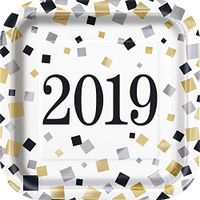 Black Gold Silver New Year Party Square Dessert Plates, 8 Ct.