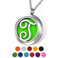 HOUSWEETY Aromatherapy Essential Oil Diffuser Necklace-Stainless Steel Locket Pendant,11 Refill Pads Letter T