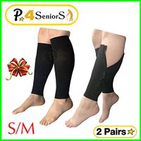 Presadee Seniors 20-30 mmHg Compression Grade Shin Sleeve & with Zipper Reduce Leg Calf Swelling Fatigue Circulation Support 2 Pairs (Black, S/M)