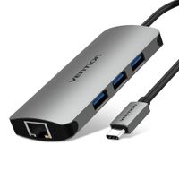 Vention USB C Hub Multiport Adapter 3.1 Type C Dock Station with Gigabit Ethernet, 3 USB 3.0 Ports for Apple MacBook Pro 2017, Dell XPS 13, Google Chromebook