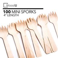 WoodU Wooden Disposable Mini Sporks 4" Biodegradable Compostable Eco Friendly (100 Pack) Perfect for Dessert, Appetizers, Cocktails