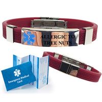 "Allergic to Tree Nuts" Designer Medical Alert ID Bracelet. Choose Color!