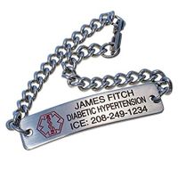 Personalized Medical Alert ID Bracelet - Free Custom Engraving - Hypo-allergenic Stainless Steel - Classic Design, 6.5 inch Bracelet with Engraving on The Front, Lobster Clasp