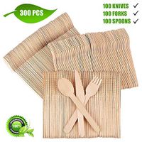 Love It Buy It | Disposable Wooden Cutlery Set | 300 Pieces, 100 Forks, 100 Spoons, 100 Knives | Sturdy 6.3" 160mm Length | Eco-Friendly, 100% Compostable Biodegradable, Natural Utensils