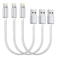 Short Replacement Charger Cable [3Pack 8 INCHES] Boost Certified Charging Cable Fast Charger Data Cord for Phone X 8 7 6S 6 Plus SE 5 Case Pad 2 3 4 Mini, Pad Pro Air, Pod Nano Touch, 3 Pack, Silver
