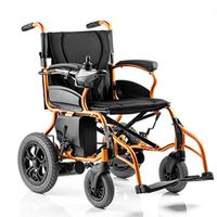 XINGZHE Wheelchair, Fully Automatic Lithium Battery Folding Aluminum Alloy Transport Driving Ergonomic Ultra-Light Adult, seat Width 44cm Transport Chair (Color : Black+Orange)