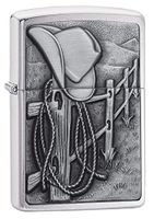 Zippo Resting Cowboy Brushed Chrome Pocket Lighter