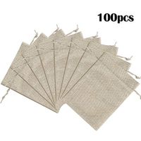 Lucky Monet 25/50/100PCS Burlap Gift Bags Wedding Hessian Jute Bags Linen Jewelry Pouches with Drawstring for Birthday, Party, Wedding Favors, Present, Art and DIY Craft (100Pcs, Cream, 3” x 4”)