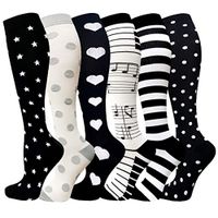 Compression Socks Women & Men 20-30 mmHg (1/3/6 Pairs), Best Athletic & Medical Running Flight Travel Pregnant (04-Black/black/black/white/black/white（6 Pairs）, Small/Medium)