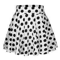 Mlide Women's Basic Versatile Stretchy Flared Casual Mini Skater Skirt Party Cocktail Dot Printed Midi Skirt,White XL