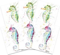 Seahorse Blank Note Cards: 6 Blank Artistic All Occasion Watercolor Seascape Cards, with Envelopes - Dee's Coral Reef
