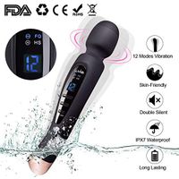 Cordless Wand Massager with 12 Speed USB Rechargeable Strong Power Vibration, Luvkis Multi Patterns Handheld Waterproof Body Massager for Back & Neck (black2)