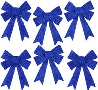 Iconikal Luxury No-Mess Glitter Christmas Bow 9 x 12-inches, 6 Pack - Blue