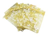 5 x 7 Inch 100 Butterfly Organza Jewelry Gift Pouch Candy Pouch Drawstring Wedding Favor Bags (Gold, 5x7inch)