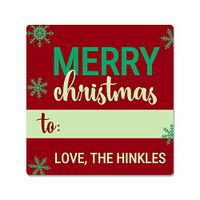 20 Personalized Square Red & Green Snowflake Label Stickers (GT11)