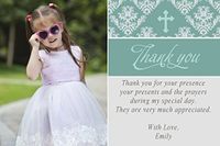 30 Personalized Thank You Cards Teal Green Vintage Damask Cross Picture Design Holy Communion Party Baptism Christening Religious Event Photo Paper
