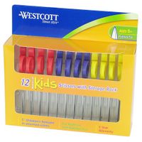 Westcott Kids Pointed Scissors with Storage Rack, 5", Set of 12, Assorted Colors
