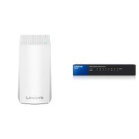 Linksys Velop AC1300 Dual-Band Whole Home WiFi Intelligent Mesh System, 1-Pack / 1-2 bedrooms with Linksys 8-Port Metallic Gigabit Switch (SE3008)