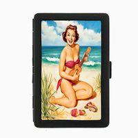 Perfection In Style Black Color Metal Cigarette Case Vintage Beach Girls Design 008