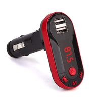 FM Transmitter,Sandistore Wireless in-Car FM Transmitter Radio Adapter Car Kit, Universal Car Charger with USB Charging Ports, MP3 Player Hands Free Calling for All Smartphones (Red)