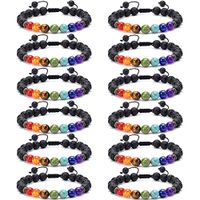 Jewdreamer 12 PCS Bead Bracelet for Women Men Lava Chakra Oil Stone Diffuser Bracelets Yoga Aromatherapy Essential Natural Stone Evil Eye Bracelet 8MM…