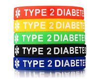 XUANPAI 5 Pack Rubber Silicone Sport Type 2 Diabetes Medical Emergency Alert ID Bracelets Wristband for Men Women Kids