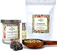 Cleansing Pure & Natural Ritual Kit 100% Natural & Non-Toxic for Purification, Negativity & Spiritual Cleansing with 1 Candle,a Roll-On Perfume & 3 Herbal Tea Bath Bags Pagan Hoodoo Conjure Wiccan