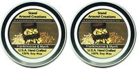 Set of 2- 2 oz.- each. Premium 100% All Natural Soy Wax Aromatherapy Candle Tins: Frankincense And Myrrh: An irresistible blend of bergamot, patchouli, sandalwood, myrrh as well as many other essential oils. 2 oz. each. Naturally Strong, Highly Scented.