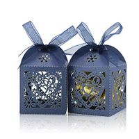 COTOPHER 60 Pack Love Heart Laser Cut Candy Boxes Wedding Party Favor Boxes Small Gift Boxes for Wedding Bridal Shower Baby Shower Birthday Party (60, Navy)