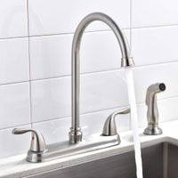SHACO Stainless Steel Two Handle Kitchen Faucet With Sprayer,High Arch 360 Swivel Kitchen Faucet Side Sprayer SC-SLYT004L-S new13