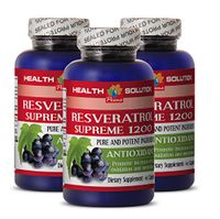 Natural Energy Supplements for Men - RESVERATROL Supreme 1200 - Quercetin Powder - 3 Bottle 180 Capsules
