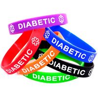 Diabetic ID Bracelet Wristband Combo - 6 Pack - 8-1/4 Inches - Large - Black Blue Green Red Orange Purple