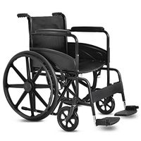 RMXMY Durable Rubber Wheel Foldable Medical Wheelchair Transport Wheelchair, Caster Pocket footrest Flipped and Turned Wide pad seat arm, Multi-Functional Wheelchair (Black)