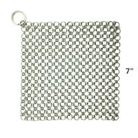 Stainless Steel Cast Iron Cleaner New Style Stainless Steel Chainmail Scrubber for Cast Iron Pan Skillet Grill Scraper Wok (Silver 7"x7")