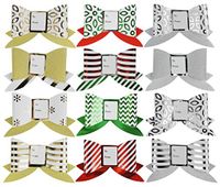 Set of 12 AssortedHoliday Label Gift Bows with Foil Glitter - Perfect for Preparing Elegant Gifts This Holiday Season!
