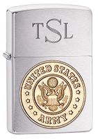 Personalized Zippo Army Emblem Brushed Chrome Lighter with Free Engraving