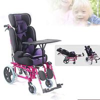 ZZYYZZ Foldable Full Recline Child Wheelchair, Cerebral Palsy Childrens Manual Wheelchair with High Backrest, with Dining Table