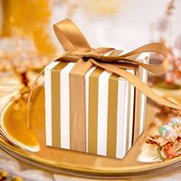 Fascola 50pcs Gold Favor Boxes, Stripes Design Candy Treat Gift Boxes with Stain Ribbon for Bridal Shower Baby Shower Wedding Birthday Party (Gold)